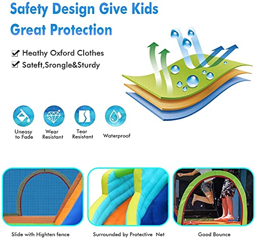 FBSPORT Inflatable Bounce House, Water Slide Park Slide Bouncer with Ball Shooting, Climbing Wall, Jumping and Splash Pool, Kids Bouncy Castle with 450W Air Blower for Outdoor Backyard