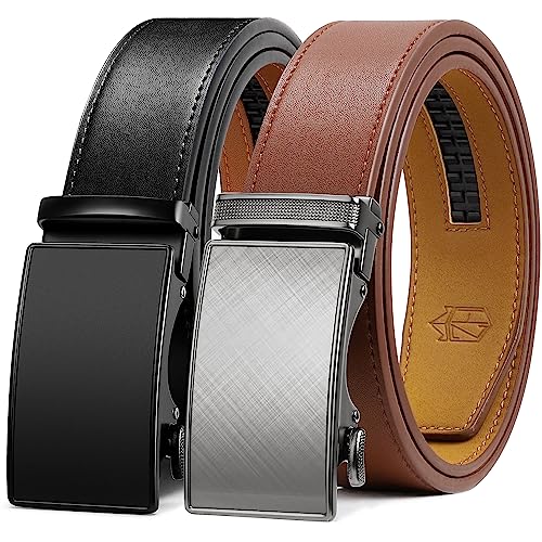 Zitahli Ratchet Belt for Men - 2 Packs Mens belt Leather with 1 3/8" Brown Black Belt in Gift Set Box - Micro Adjustable Belt, Black/Coffee, 28" to 36" Waist Adjustable