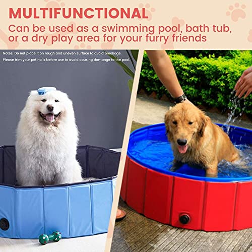 Floofi PVC Durable Portable Eco-Friendly Easy to Use & Drain Thick Summer Round Pet Swimming Pool Foldable Outdoor Dog Cat Bath Tub Extra Large Size (120cm x 30cm, Blue Circle)
