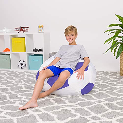 Posh Beanbags Bean Bag Chair, Large-38in, Sports Soccer Ball Purple and White