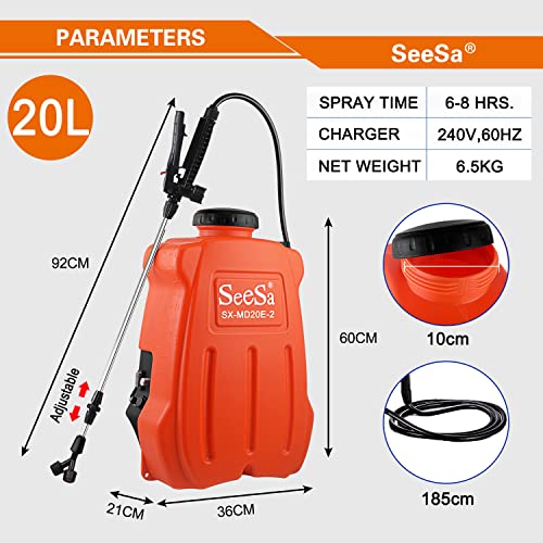 SeeSa 20L Electric Backpack Sprayer 12V Rechargeable Farm Garden Pump Spray Weed Battery Powered Backpack Sprayer for Lawn and Garden, Weeds, Fertilizer