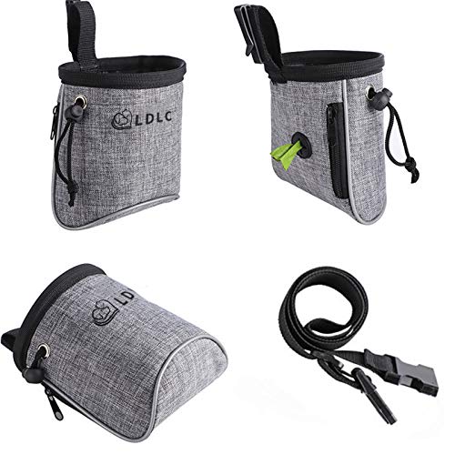 Dog Treat Pouch Bag,Proxima Direct Puppy Dog Training Snack Bag Built-in Poop Bag Dispenser with Adjustable Waist Belt Hands Free Training Waist Bag Carries Pet Toys Food for Dog Walking Training,Grey