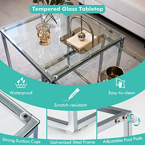 Giantex Nesting Glass Coffee Table Set of 2, Modern Home Coffee Table Set with Tempered Glass Top & Metal Frame, Glass Side Table Set Modern Furniture for Living Room, Bedroom