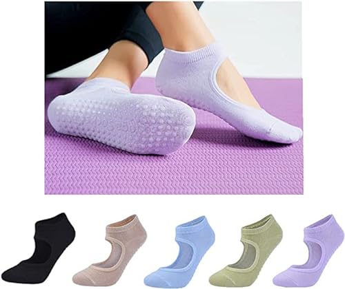 5 Pairs Non Slip Yoga Socks for Women&Girls,Non-Skid Socks for Pilates, Ballet, Dance, Hospital Women Barefoot Workout