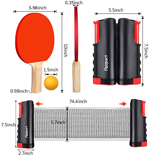 FBSPORT Ping Pong Paddle Set, Portable Table Tennis Set with Retractable Net, 2 Rackets, 6 Balls and Carry Bag for Children Adult Indoor/Outdoor Games