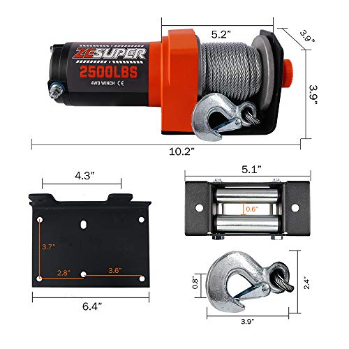 ZESUPER 2500lb Winch 12v Boat Trailer ATV UTV Quad Electric Winch Steel Cable