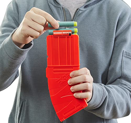 NERF DinoSquad Rex-Rampage Motorized Dart Blaster, 10-Dart Clip, 20 Official Darts, 10-Dart Storage- T-Rex Dinosaur Design