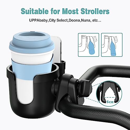 Guiseapue Stroller Cup Holder with Phone Holder, Universal Bottle Holder for Wheelchair, Walker, Bike, Scooter, Stroller Accessories for Uppababy, Nuna, Bugaboo, Doona, Gifts for Women, Mom, Men
