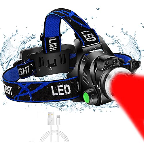 Red Light Headlamp, USB Rechargeable Headlamp, Zoomable Waterproof Red LED headlight with 3 Mode For Camping Hiking hunting Animal Protecting Beekeeping Detecting Astronomy Aviation Night Vision.