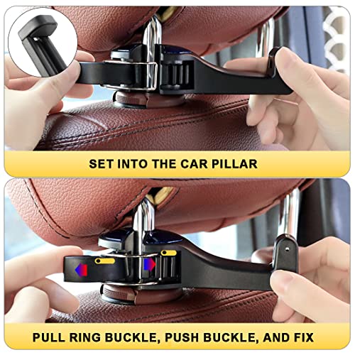 CUHZA Pack of 2 Car Seat Headrest Hooks with Mobile Phone Holder and 2 Glasses Holder Car, Car Hook Car Hanger Universal Back Seat Hidden Hook