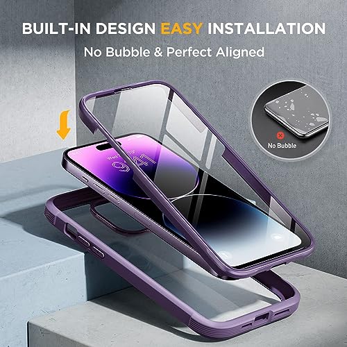 Miracase Glass Series for iPhone 14 Pro Case 6.1 Inch, 2023 Full-Body Clear Bumper Case with Built-in 9H Tempered Glass Screen Protector, Noble Purple