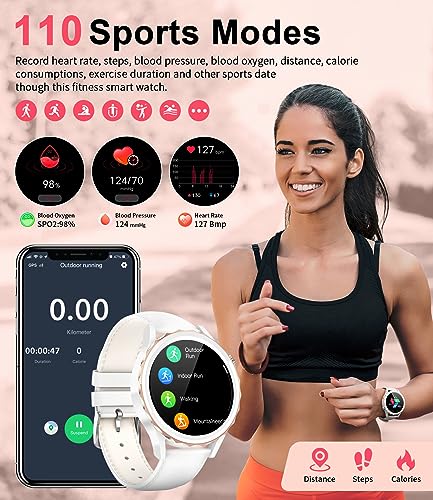 LIGE Smart Watch for Women Bluetooth Call, 2023 Newest Smartwatch with Heart Rate Sleep Monitor,100+ Sports, Message Reminder, IP68 Waterproof Sports White Leather Ladies Smart Watch for Android iOS