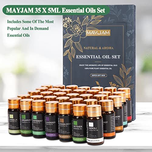 MAYJAM 35x5ML Essential Oil Set, Pure Essential Oils for Diffusers Massage DIY, An Ideal Essential Oils Gift Set for Any Occasion