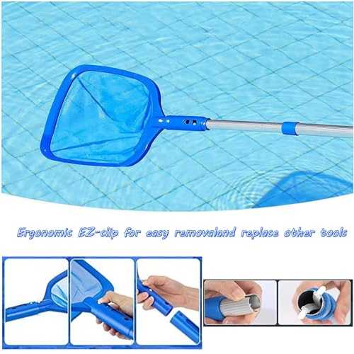 Pool Skimmer Net with 17.5-35” Telescopic Pole, 3 Section Pole, Fine Mesh  Net for Cleaning Pool Liners, Spas, Ponds, and Kids Inflatable Pool