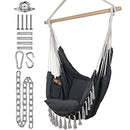 KOMOREBI Hammock Chair | Hanging Rope Swing for Indoor & Outdoor | Soft & Durable Cotton Canvas | 2 Cushions Included | Large Macrame Hanging Chair with Pocket for Bedroom, Patio, Porch (Grey)