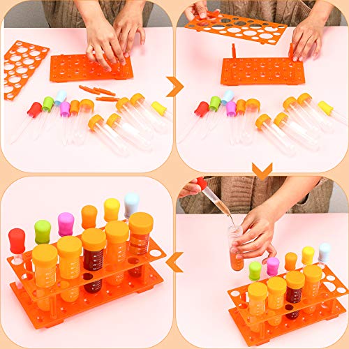 Weewooday 12 Pieces Jumbo Test Tubes with Stand Set, Primary Science Including 5 Pieces Jumbo Test Tubes, 6 Pieces Liquid Droppers Silicone and 1 Piece Storage Stand, Multi-Color, Ages 3 and Above