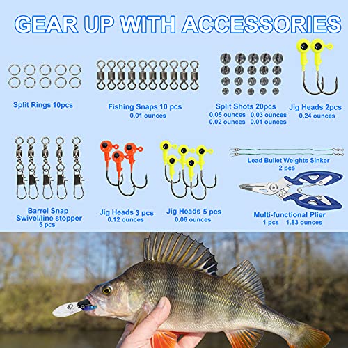 Fishing Lures Baits Kit Set Tackle Box Including Crankbaits,  Spinnerbaits,Jig Hooks, Plastic Worms,Topwater Lures for Trout Bass Salmon