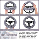 Frienda 6 Pieces Fluffy Car Accessories Set Steering Wheel Cover Soft Fuzz Handbrake Gear Shift Bling Mirror Decoration 2 Pad (Black Grey, Short Hair) (Frienda-Cover Bling-667)