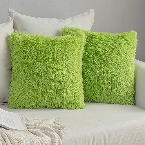 MIULEE Pack of 2 Luxury Faux Fur Throw Pillow Cover Deluxe Decorative Plush Pillow Case Cushion Cover Shell for Sofa Bedroom Car 18 x 18 Inch Green