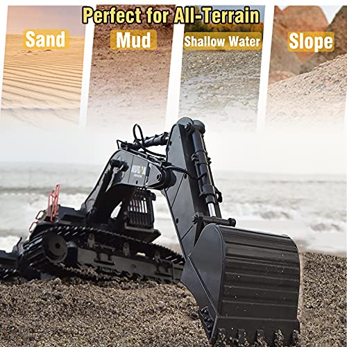 Upgraded Charging Excavator RC Toy 22-Channel Full-Function RC Excavator Sand Engineering Vehicle 1:14 2.4Ghz with Lighting and Sound Effects of Remote Control Engineering Toy Excavator