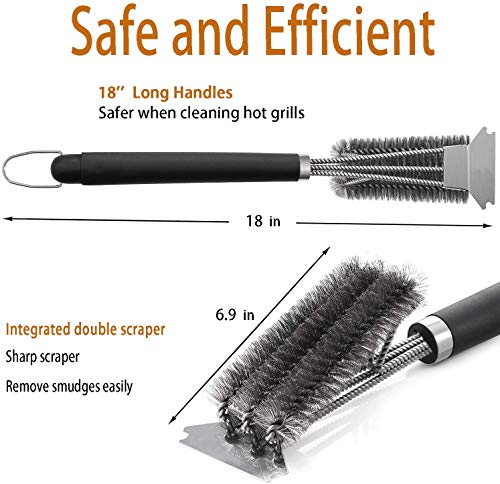 Grill Brush and Scraper, Best BBQ Cleaner, Stainless Steel Wire Bristles Brush Double Scrapers and Stiff 18 Inch Handle, Best Barbecue Cleaning Brush for All Grill Types, Ideal Barbecue Accessorie