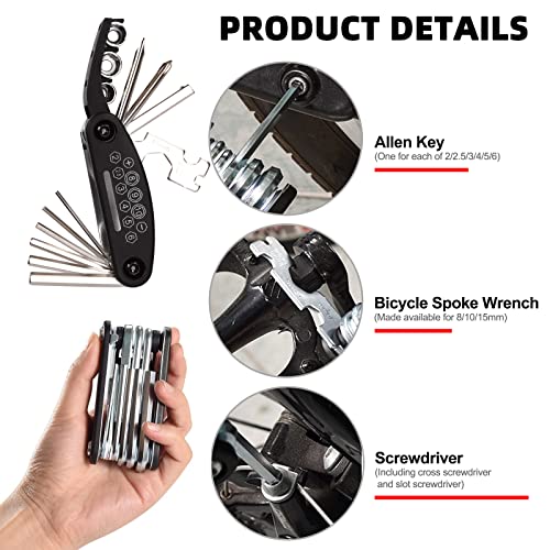 Swpeet 11Pcs Bike Repair Tool Kit, Reversible Drive Ratchet Tool, 16 in 1 Multi Tool, Crank Extractor and Spanner, Bicycle Air Pump, Repair Tool Accessories Set with Store Bag for Road Mountain Bike