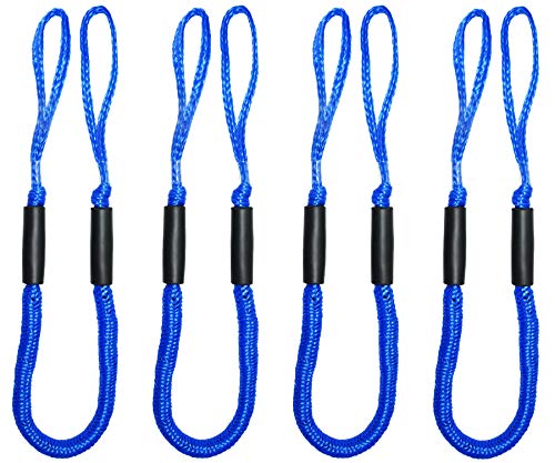 4pcs Bungee Boat Dock Lines 4 Feet Blue Dockline Mooring Rope Boat Accessories Docking Lines PWC Shock Cords for Boats Kayak, Jet Ski, Pontoon, Canoe, Power Boat Wave Runner, Sea Doo, Watercraft