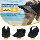 IEHOME Sun Hat for Women/Girls, with Lace Hat Clip, Wide Brim Roll-Up UV Protection Summer Beach Sunshade Visor Cap for Outdoor Swimming Golf Riding Camping Hiking (Black)