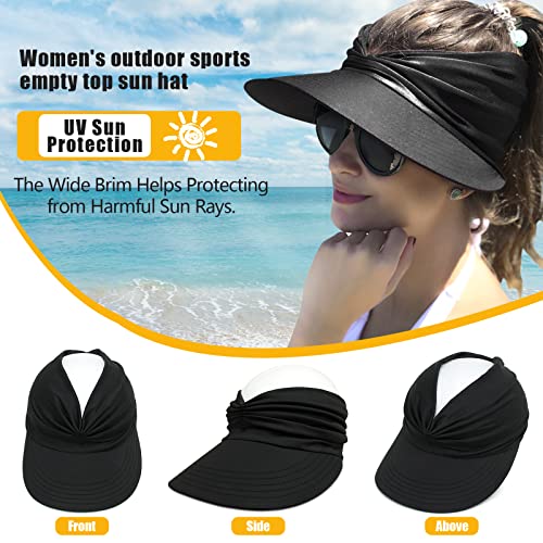 IEHOME Sun Hat for Women/Girls, with Lace Hat Clip, Wide Brim Roll-Up UV Protection Summer Beach Sunshade Visor Cap for Outdoor Swimming Golf Riding Camping Hiking (Black)