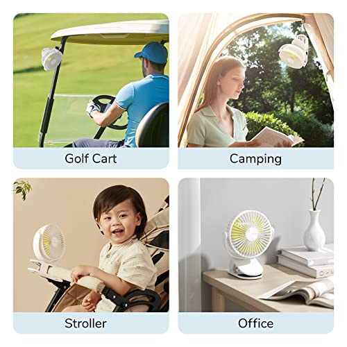 JISULIFE Clip on Desk Fan, Mini Stroller Fan, 4000mAh USB Rechargeable Small Fan with 16 hours, 4 Modes Quiet Battery Operated Fan for Outdoor Camping Golf Cart Indoor Treadmill Table - White