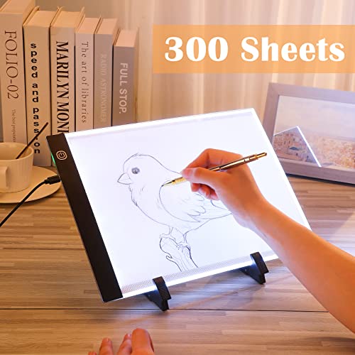 A4 LED Light Board for Diamond Painting Kit Adjustable Brightness USB Powered Art Light Pad with Detachable Stand Copy Paper and Clips Portable Light Box for Tracing Diamond Painting Drawing Sketching