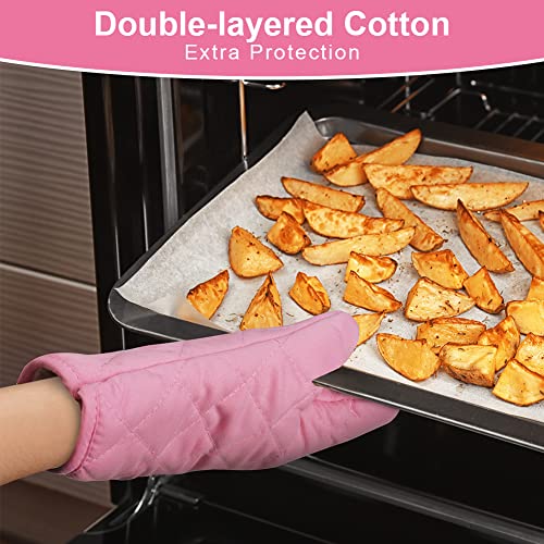 AUAUY 1 Pair Oven Mitts, Oven Gloves, Heat Resistant Oven Gloves Non-Slip Kitchen Oven Mitts, BBQ Gloves-Oven Mitts Infill Cotton Cooking Gloves for Grilling Cooking Baking Grilling(Pink)