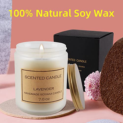 TOJUNE Scented Candles Frosted Glass Jar 100% Natural Soy Wax Aroma for Relaxation Stress Relief, Continuous Clean Burning 50 Hours, Home Decor Aromatherapy Gifts, 200 g/7 oz (Lavender & Lemon)