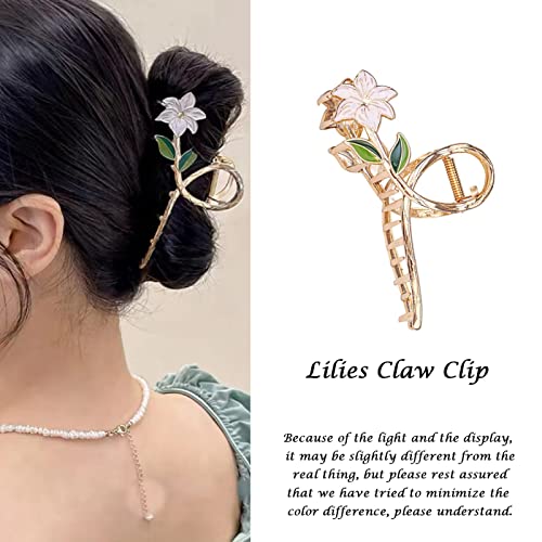 Claw Clips,4 Pcs Flower Hair Clips,Metal Hair Clips,Hair Accessories for Women,Flower Claw Clip Including Tulips, Lilies, Fishtails,Bell Orchid