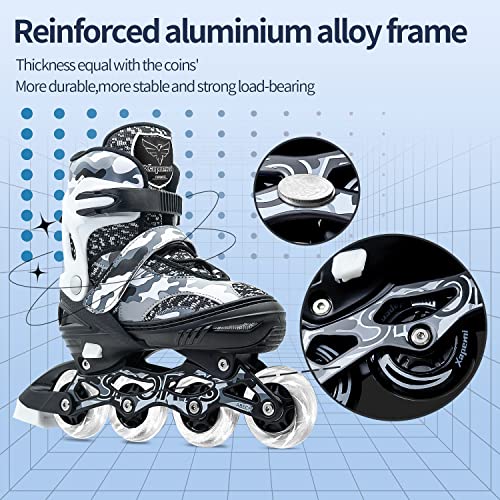 Adjustable Roller Blades, Inline Skates for Girls Kids, Light Up Adult Roller Blades Skates for Boys Girls Children Teens Women Outdoor Indoor(Black Camo)