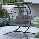 Gardeon Outdoor Swing Chair Rattan 2 Seater Grey Garden Bench Hanging Seat, Patio Baconly Furniture Chairs, with Adjustable Canopy Cushions Stand Wicker Basket Water Resistant 200kg Capacity