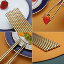 10 Pairs Reusable Chopsticks, Titanium Gold Plating Stainless Steel Metal Chop Sticks, Japanese Chinese Korean Chopstick Dishwasher Safe, 8.9 Inch (Gold/Chop sticks)