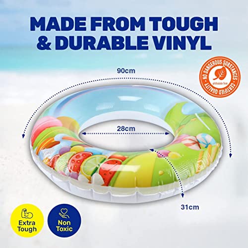 [3PCE] Summer Splash Inflatable Swim Rings Durable and Tough, Portable and Lightweight, Easy to Inflate, Ideal for Beach and Pool (90cm x 31cm x 28cm)