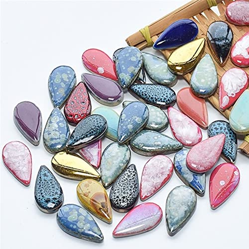 500g/1.1lb Random Color Irregular Ceramics Mosaic Tiles,DIY Making Creative Ceramic Mosaic Tiles for DIY Craft Plates Flowerpots Vases Cups Mosaic Making Supplies (Large Raindrop)