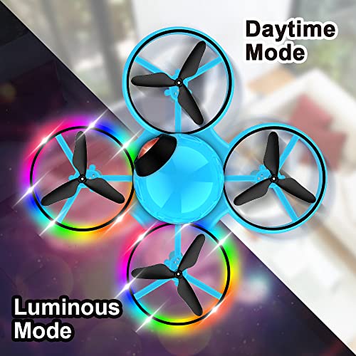 Dwi Dowellin 10 Minutes Long Flight Time Mini Drone for Kids with Blinking Light One Key Take Off Spin Crash Proof RC Nano Quadcopter Toys Drones for Beginners Boys and Girls with Carrying Case, Blue