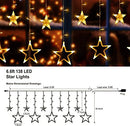 Quntis Fairy Curtain Lights -138 LEDs 12 Star String Lights 8 Mode Outdoor Indoor Plug in Window Fairy Lights Waterfall Backdrop for Bedroom Wedding Party Wall Decor, Warm White