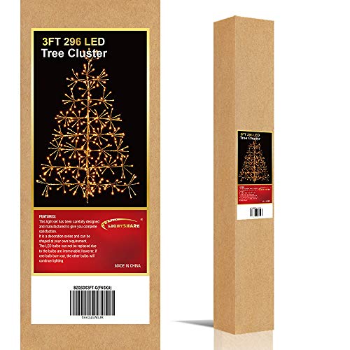 Lightshare 3ft 296L Artificial Christmas Tree Light,Warm White Light for Home Garden Decoration,Winter,Wedding,Birthday,Christmas,Holiday,Party Decoration,Gold