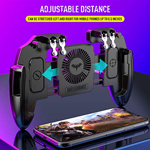 ZOMTOP Mobile Game Controller with Cooling Fan 4 Trigger for PUBG/Call of Duty/Fotnite [6 Finger Operation] L1R1 L2R2 Gaming Grip Gamepad Mobile Controller Trigger for 4.7-6.5" iOS Android Phone(With cooling fan)