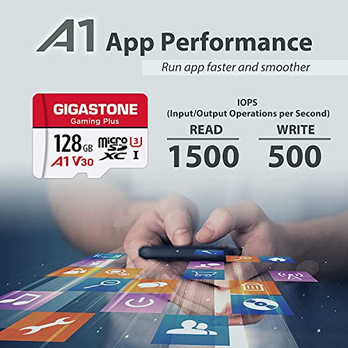 [Gigastone] 128GB Micro SD Card, Gaming Plus, MicroSDXC Memory Card for Nintendo-Switch, Wyze, GoPro, Dash Cam, Security Camera, 4K Video Recording, UHS-I A1 U3 V30 C10, up to 100MB/s, with Adapter