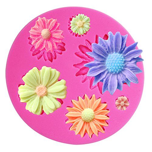 2 Pieces Decorative Silicone Molds, Chrysanthemum Flower and Bow Tie Shaped, FineGood Chocolate Fondant Clay Sugar Craft Soap Decoration Molds DIY Baking Cake Tool - Pink