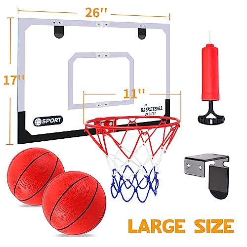 Upgrade Basketball Hoop Set - Extra Large 26" x 17" Pro Indoor Basketball Hoop for Door & Wall with 2 Balls, Complete Accessories, Basketball Toy Gift Perfect for Boys Girls Teens Adults