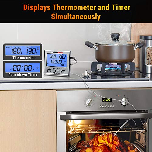ThermoPro TP17 Digital Meat Thermometer with Dual Temperature Probe Large Backlight LCD Food Thermometer with Timer for Kitchen Oven BBQ Cooking Thermometer
