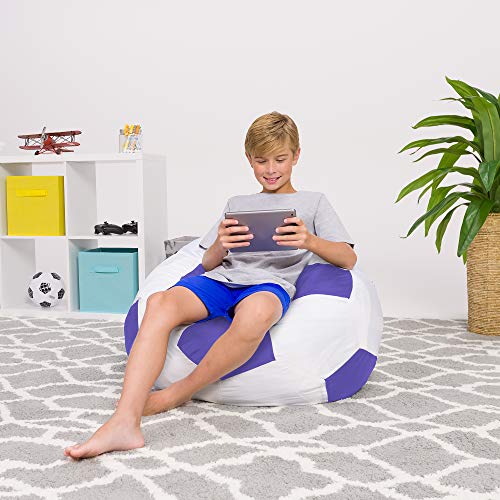 Posh Beanbags Bean Bag Chair, Large-38in, Sports Soccer Ball Purple and White