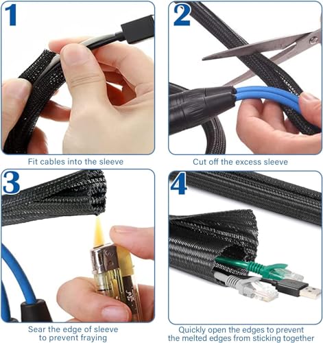 1/2" x 3 Meter Cable Sleeve, Wire Protector Cable Wrap Cover,Cable Organizer for Desk PC TV Computer, Cord Management for Home Office