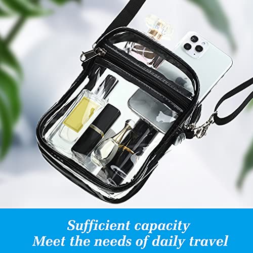 2 Pcs Clear Crossbody Purse Bag Stadium Approved Bag Transparent Shoulder Bag for Sports Games Concerts and Festivals, Black